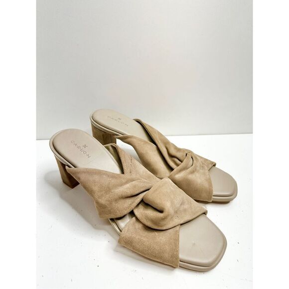 Caslon Sandals Womens Size 9 Taupe Leather Open Toe Crisscross Straps Block Heel - Picture 1 of 9